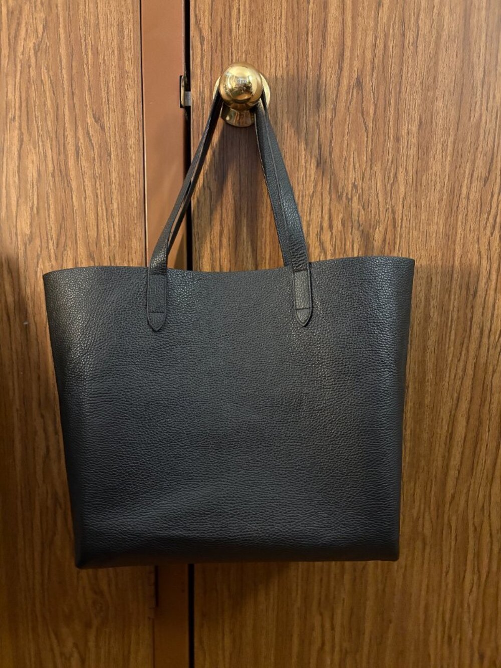 Cuyana Structured Pebbled Leather Tote Bag | Black, Chestnut